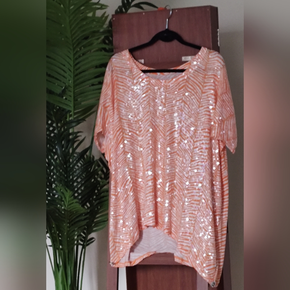 Orange Zebra Pattern Sequined Mk Top - image 1